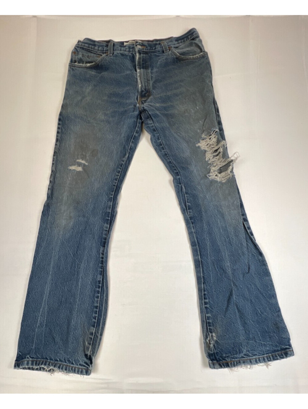 Vintage Levi's 517 Men W35 L34 Blue Denim Boot Cut Distressed Jeans